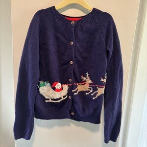 Mini Boden Navy santa christmas Cardigan with Red Trim 8/9